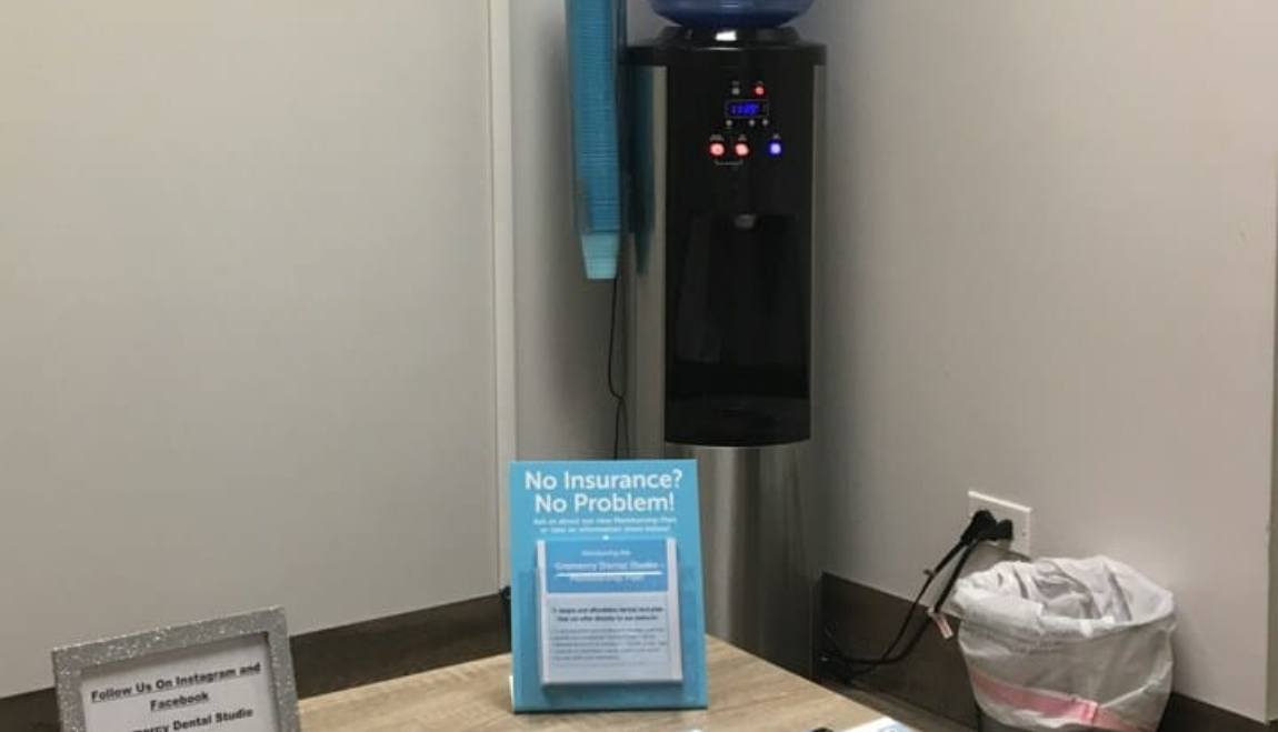 Water cooler in corner of reception area